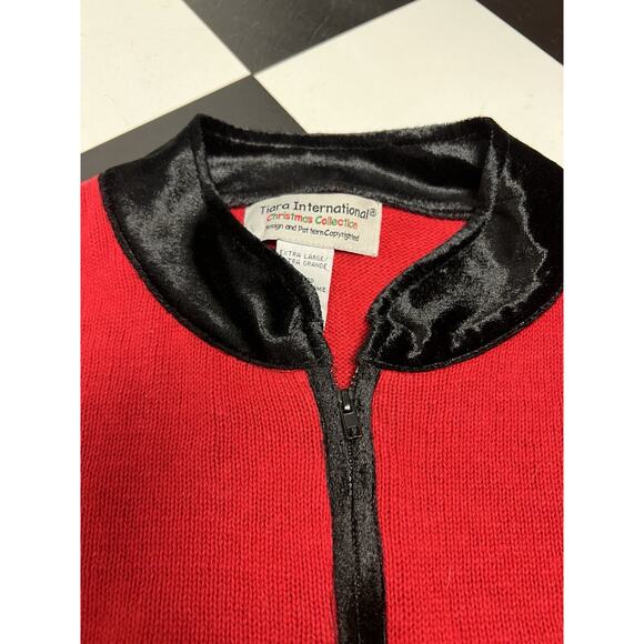 Vintage Tiara International Christmas Sweater Pointseta Cardigan XL Granny Glam - Picture 6 of 12